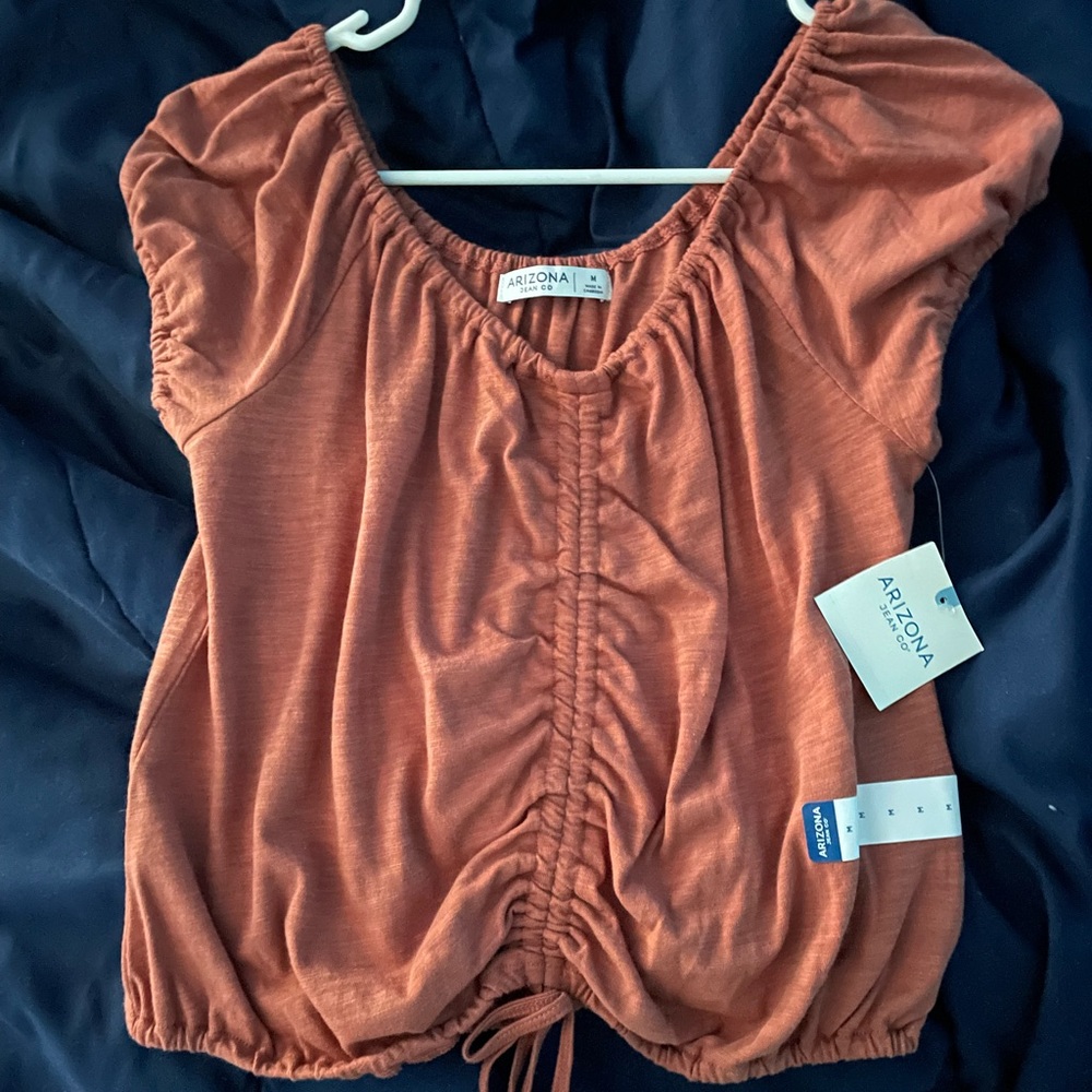 Ruched Front Tie Adjustable Chutney Orange Red Soft Crop Top Arizona